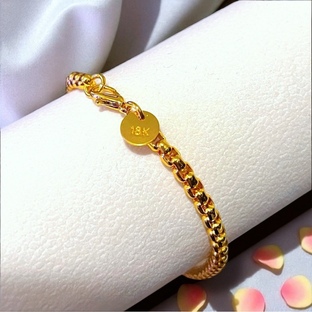 18K Gold Unisex Round Box Chain Bracelet 4mm NWT